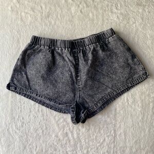 Vintage- Inspired Acid Wash Shorts Black Size Small Elastic Waist Streetwear